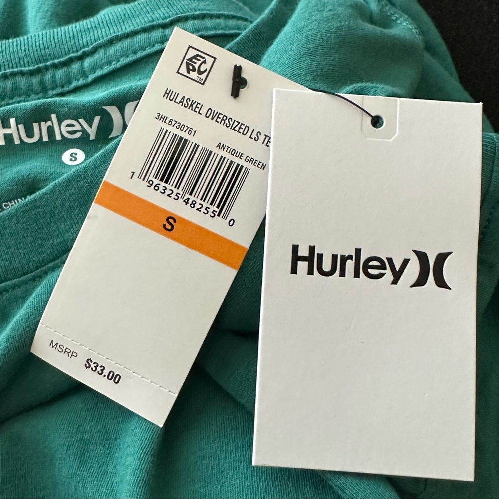 Hurley Green Hula Skeleton Graphic Long Sleeve Relaxed Fit Tee Size S - Picture 10 of 10